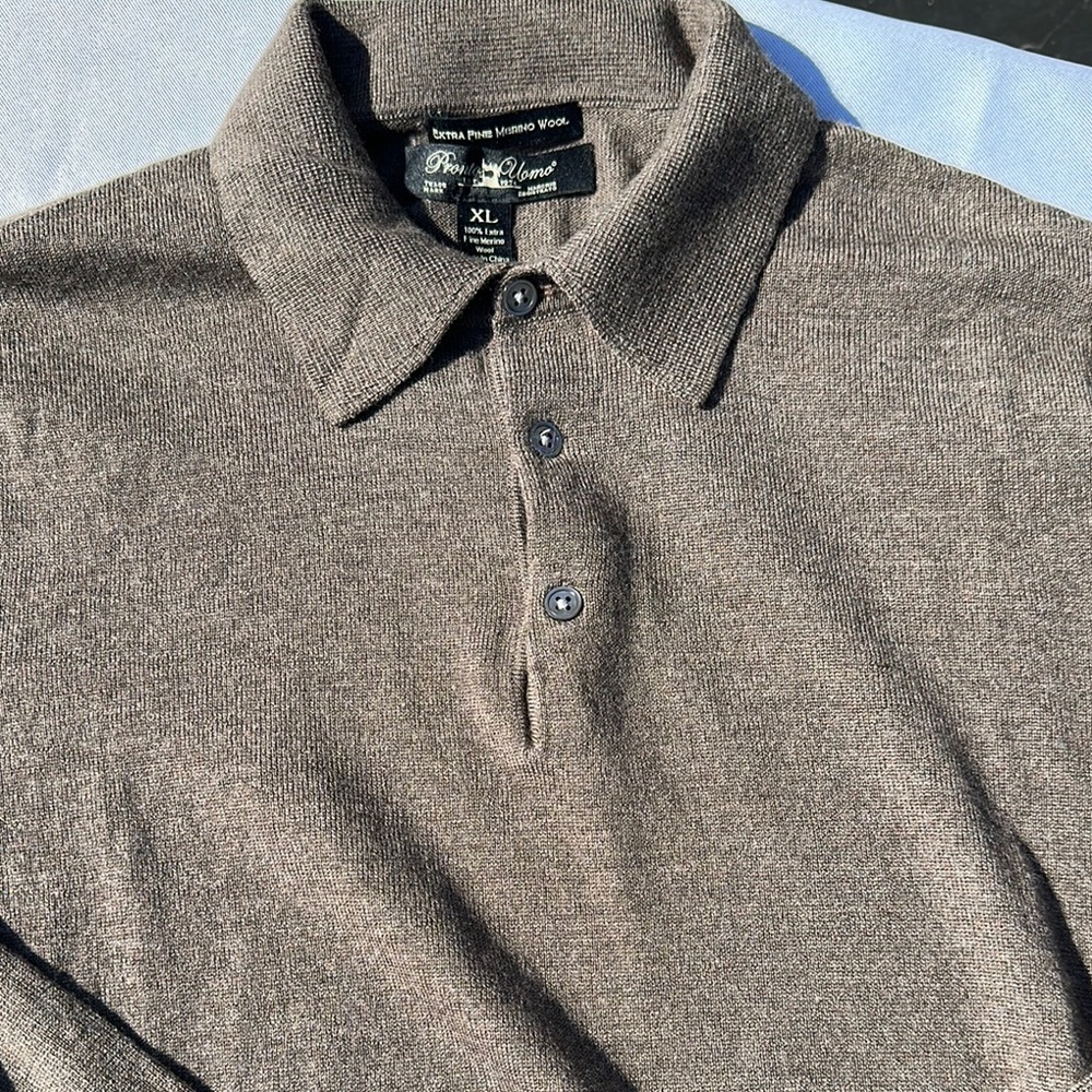 Pronto Uomo 100% Fine Merino Wool Brown Pullover Sweater - Picture 3 of 5